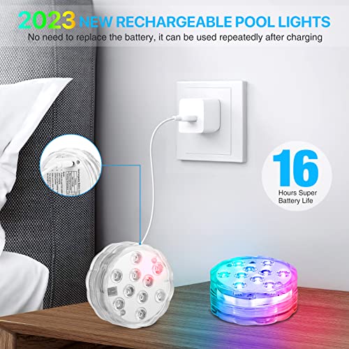 Submersible Led Lights,2023 Upgraded Rechargeable Pool Lights With Remote Waterproof,16 Changeable Colors Pool Lights Floating Pool Lights Shower Light With Sucker For Inground Pool Pond Vase #TOP1