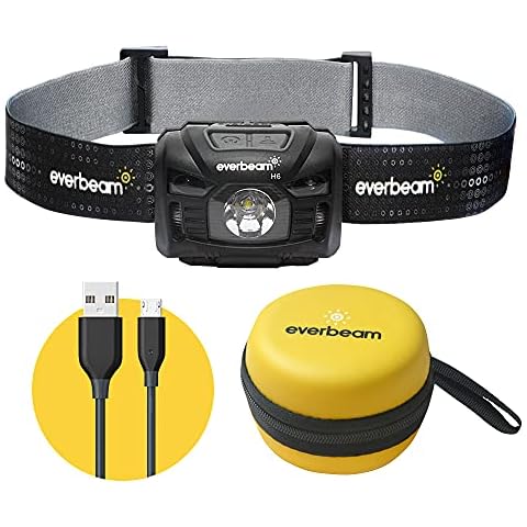 Everbeam H6 Switch LED Headlamp Head Torch, Dual Power 1200mAh Rechargeable Battery / 3 AAA Batteries, Motion Sensor, Ultra Bright 680 Lumens, 45 hrs Runtime, USB Headlight Flashlight, Waterproof Cover
