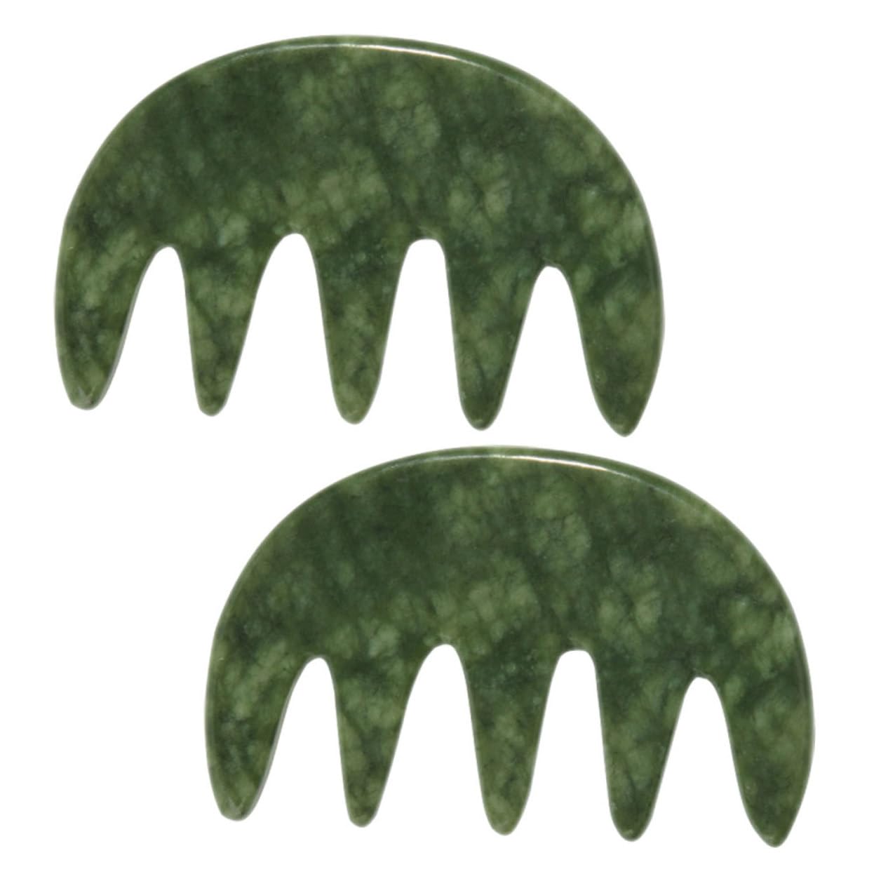 FRCOLOR Natural Jade Scalp Massage Comb Set of 2 Wide Tooth Gua Sha Tool for Gua Sha Therapy and Scalp Relaxation for Women Facial Massage