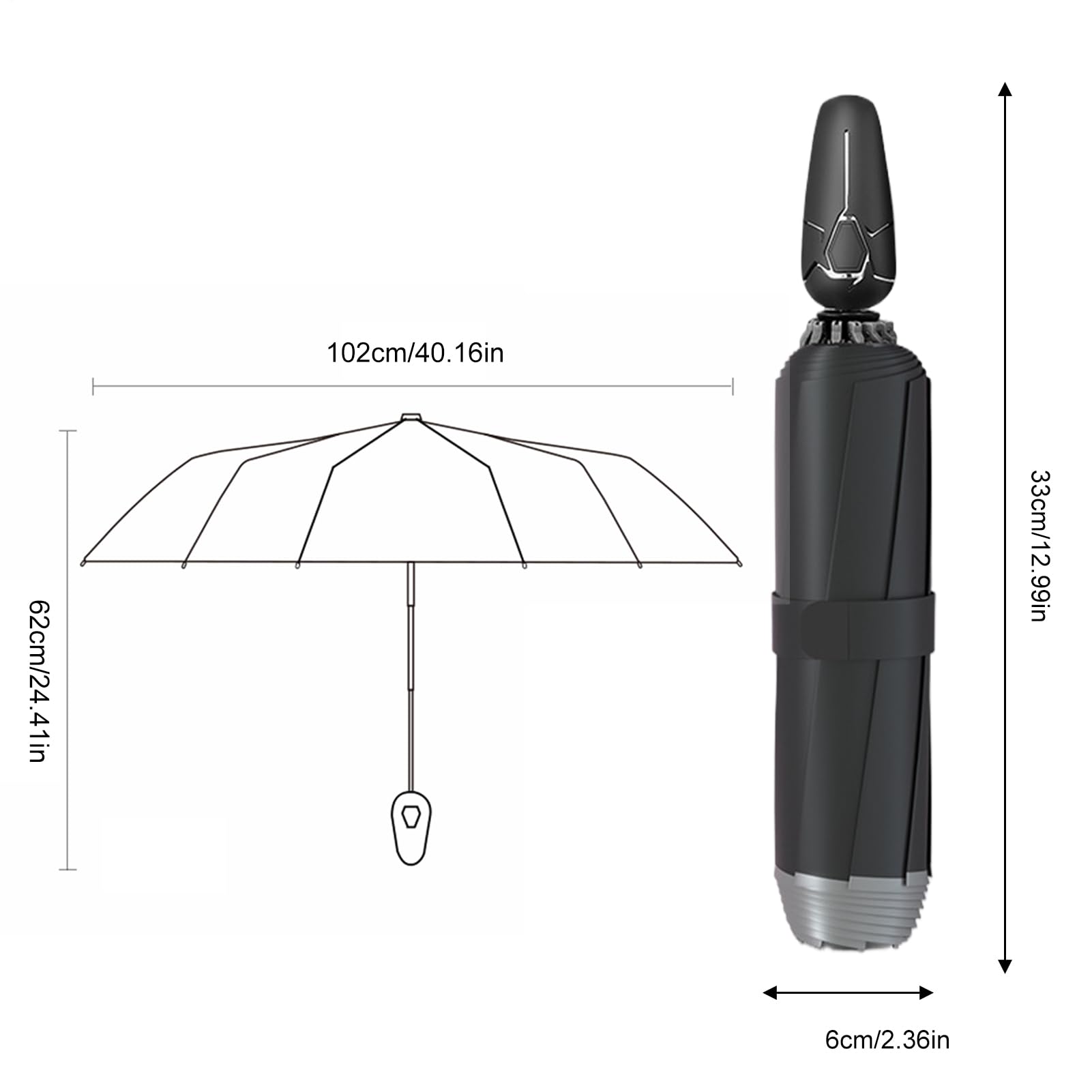 Parapluie à clip, parapluie de voyage, parapluie automatique avec sangles réfléchissantes, accessoire léger en plein air, outil de protection solaire automatique pour le camping, la randonnée