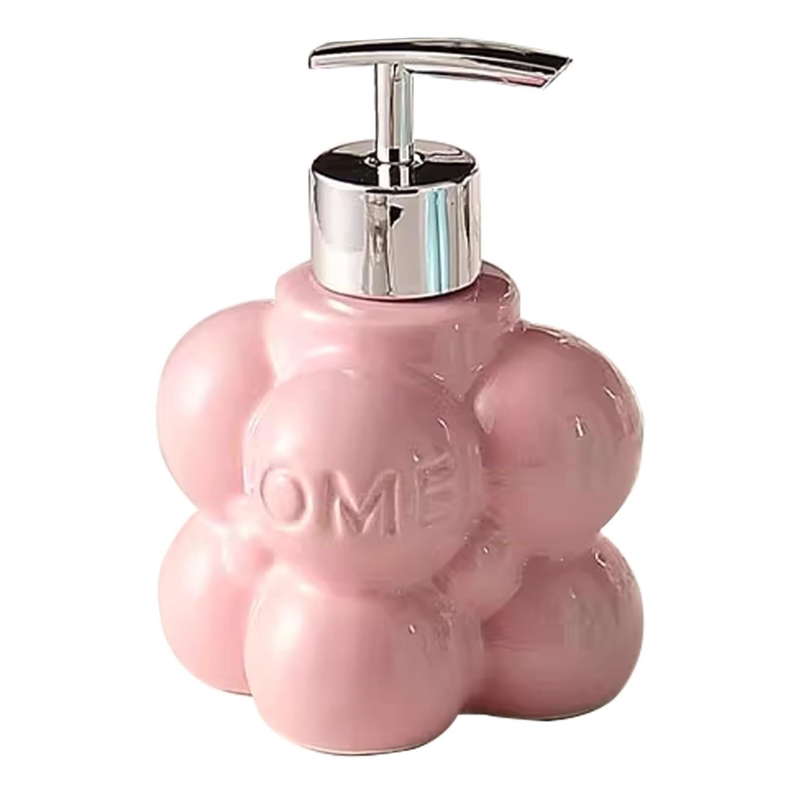 Yuue Pink Empty Barthroom And Dish Dispenser 10Oz Square Ceramic Liquid With Silver Pump Decor For Counter(Pink)