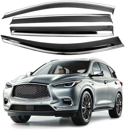 Fits for Infiniti QX60 2013 2014 2015 2016 2017 2018 2019 2020 Advanced PC + Chrome Smoke Window Visor - Sun, Rain, and Vent Protection, Tape-On Outside-Mount, 4-Pieces Vent Deflector Guard