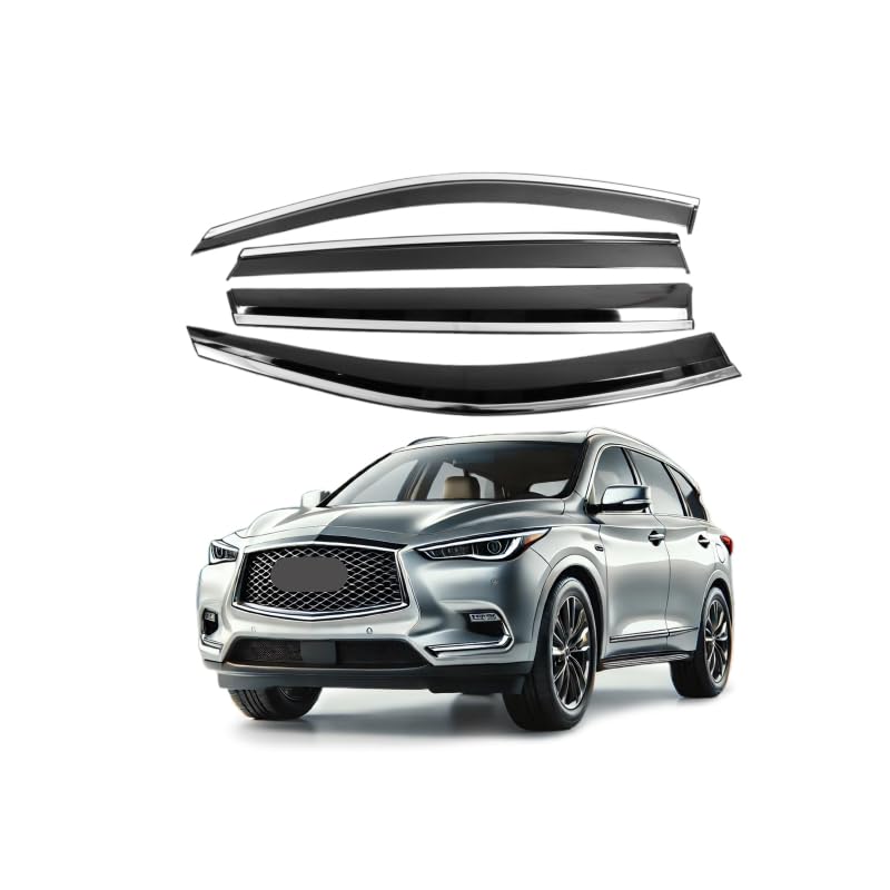 Fits for Infiniti QX60 2013 2014 2015 2016 2017 2018 2019 2020 Advanced PC + Chrome Smoke Window Visor - Sun, Rain, and Vent Protection, Tape-On