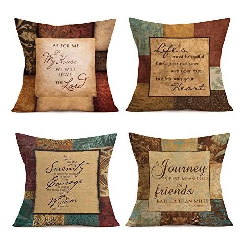 Smilyard Retro Plaid Euro Style Throw Pillow Covers Inspirational Quote Decorative Pillow Case Cotton Linen Cushion Cover Decor 18x18 Inch Pillowcase for Home Set of 4 (Retro Plaid Set) Cover