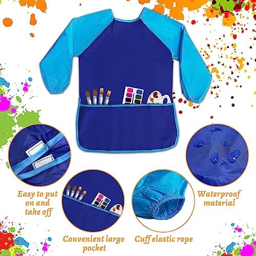 Waterproof Children Art Smock toddler apron peinture enfant child painting apron painting supplies kids art supplies Kids Long Sleeve Art Aprons with 3 Roomy Pockets,Ages 2-6 (Pink + Blue) 2 51jmLnV8v+L. AC