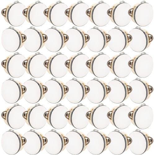 42 Pcs 4 Inch Tambourines Wedding Drum Wooden Handheld Tambourines with Metal Jingles Drums Musical Instruments Percussion for Adult Church Party Games