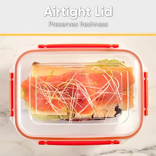Image of Superio Plastic Airtight Food Storage Containers, Set of 4 Sealed Clear Container Bowls with Lids, BPA Free, Rectangular, Orange