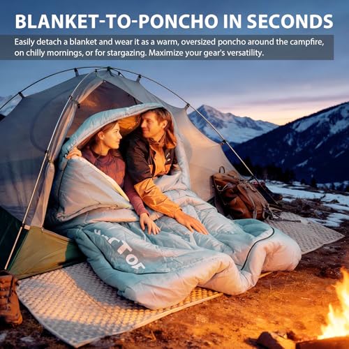 Image of GEERTOP Queen Size Double Sleeping Bag with Blanket for Camping Couples Two Person Adults, Removeable Top Cover 4 Season Backpacking Hiking