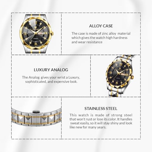 Image of LONGBO Zenith Diamond Analog Watch for Men Business Stainless Steel Watches Luxury Men's Wristwatch | Birthday Gift for Men | Gift for Husband | Gift for Brother