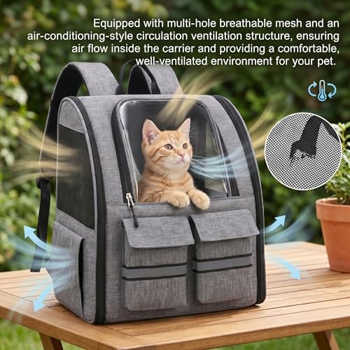 Sac à dos pour chat ventilé gris avec chariot amovible pliable