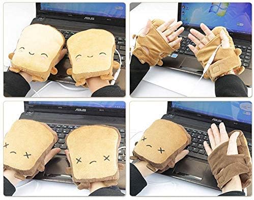 USB Hand Warmers, Cute USB Heated Gloves, Half Wearable 5V USB Powered Toast Fingerless Hand Warmer