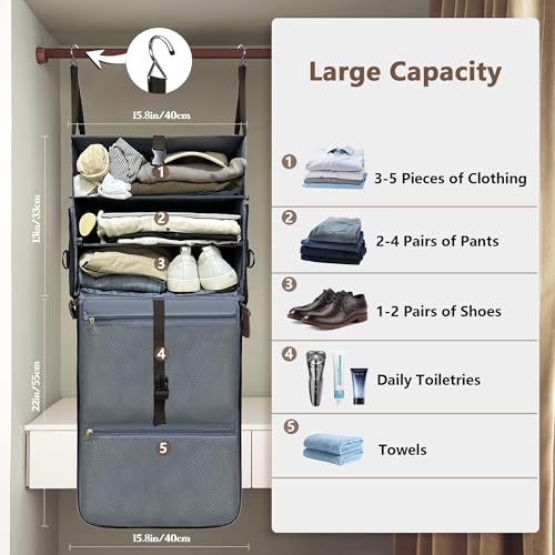 2-in-1 Hanging Canvas Mens Travel Duffle Bag - 3 Shelves, Ideal Carry-On Weekender Overnight Bag4