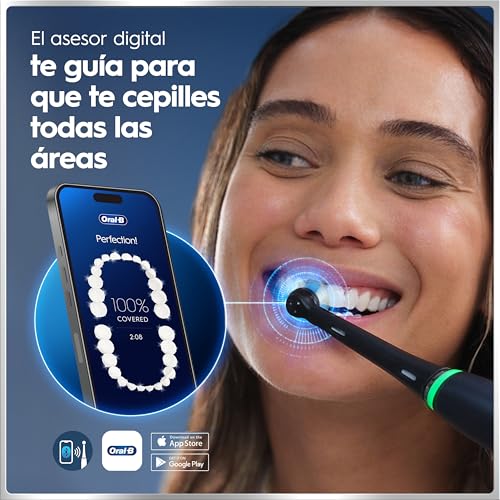 Miniatura 4 de Oral-B Io 6n Cepillo De Dientes Eléctrico Negro Con Mango Recargable, 2 Cabezales Y 1 Estuche De Viaje, 5 Modos De Cepillado Con Blanqueamiento Dental, Sensor De Presión, Diseñado Por Braun