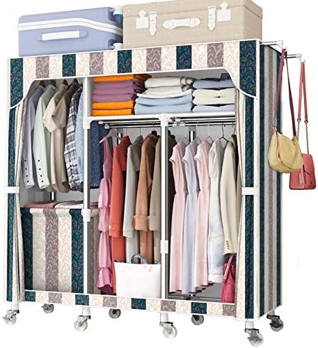 Amazon Sukizuki ワードローブカバー付き ハンガーラック 大容量 クローゼット キャスター付き 移動便利 洋服収納ラック 組み立てが簡単 防塵 幅125ｘ奥行45ｘ高さ170cm 三色縞 ハンガーラック オンライン通販