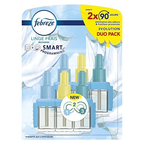 Febreze 3Volution ZERO% Recharges Diffuseur Parfum Maison Électrique Linge Frais (2 x 20ml), Désodorisant Smart Programming avec 3 Parfums En Alternance,...