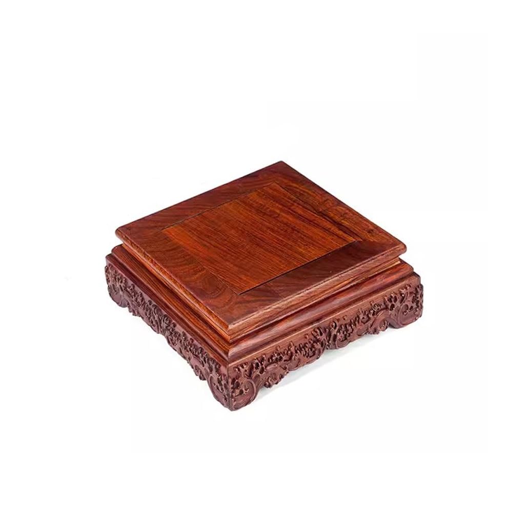 MPOPO Bonsai Pedestal Jade Antique Base Solid Wood Potted Plant Rectangular Buddha Statue Teapot Crafts Stand Incense Burner Tray Vase Display Stands Pedestal Base(A)
