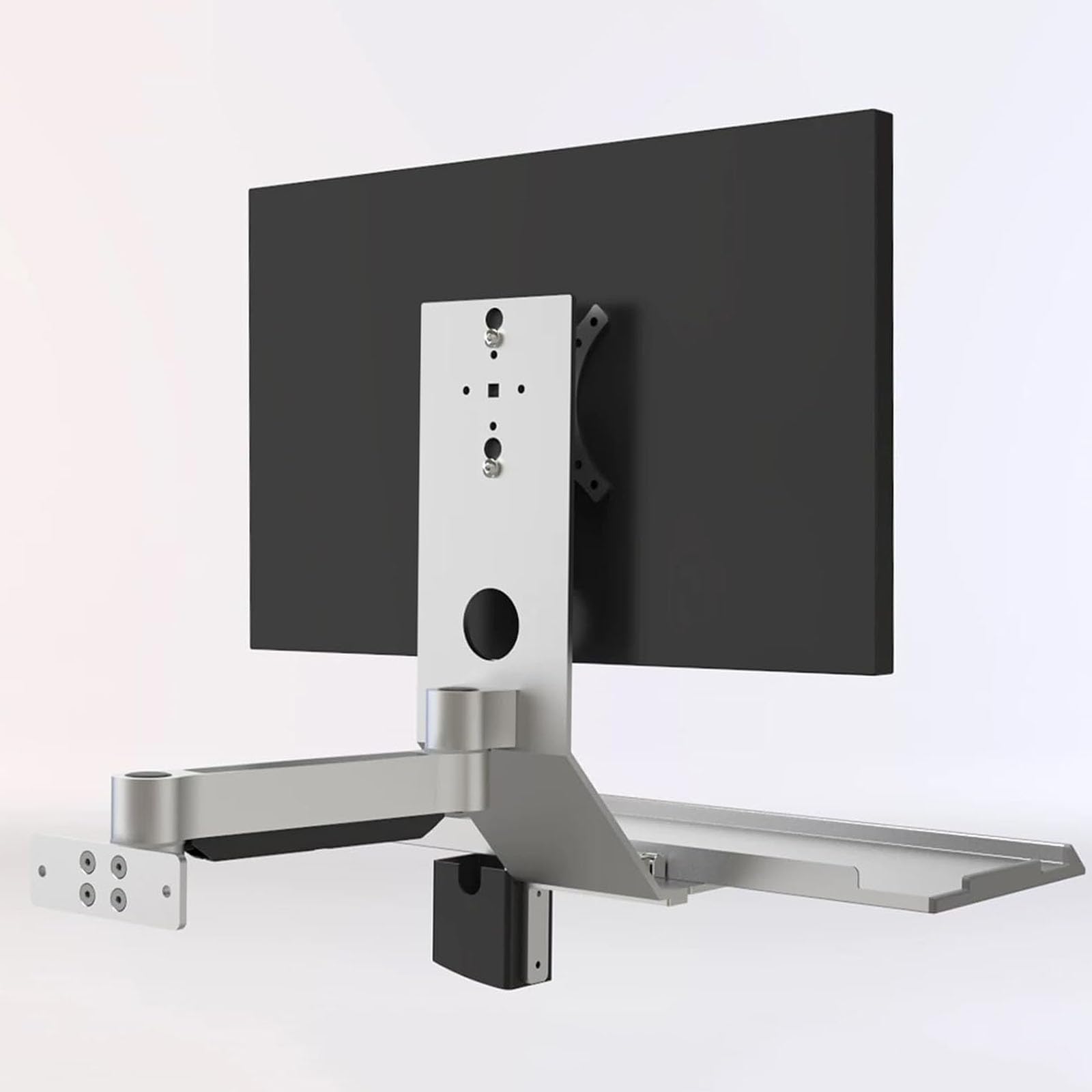Supporto da muro per monitor e tastiera con vassoio pieghevole da 45 cm | Braccio per schermo singolo, rotazione a 5 assi, carico massimo 15 Kg, postazioni di lavoro industriali per officine