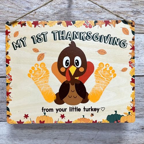 Image of DIY Baby's First Thanksgiving Footprint Sign for Newborn, Fall Autumn Keepsake for New Baby, Holiday Milestone Cards for Girl, Boy, Ideal Baby Shower Gifts, New Mom Gifts (My First Thanksgiving)