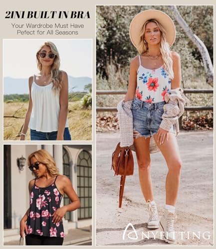 Image of Camisoles for Women with Built in Bra Adjustable Strap Tank Tops Cami Sleeveless Summer Tops for Workout Sleeping Traveling