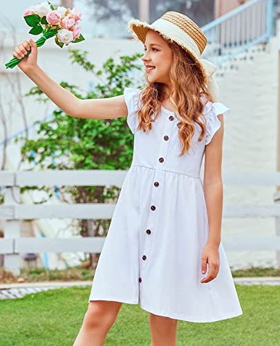 Arshiner Girls Dress Flutter Sleeve A-Line Button Down Sundress Casual Midi Dresses for 4-12 Years Kids4