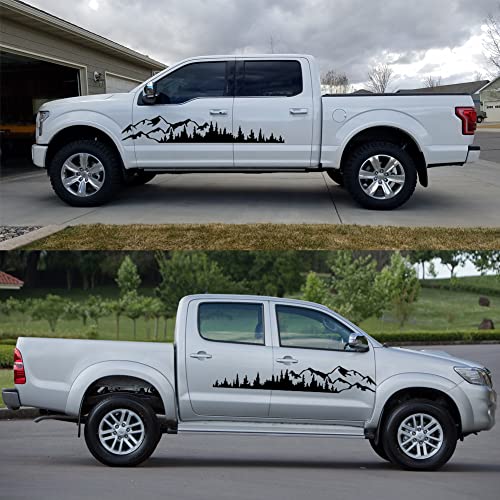 Wilove 2 Pcs Universal Vinyl Trees Mountain Forest Graphic Stickers Body Window Bumper Decals For Rv, Caravan, Car, Truck (39.3 X 6.7In), Black #TOP5