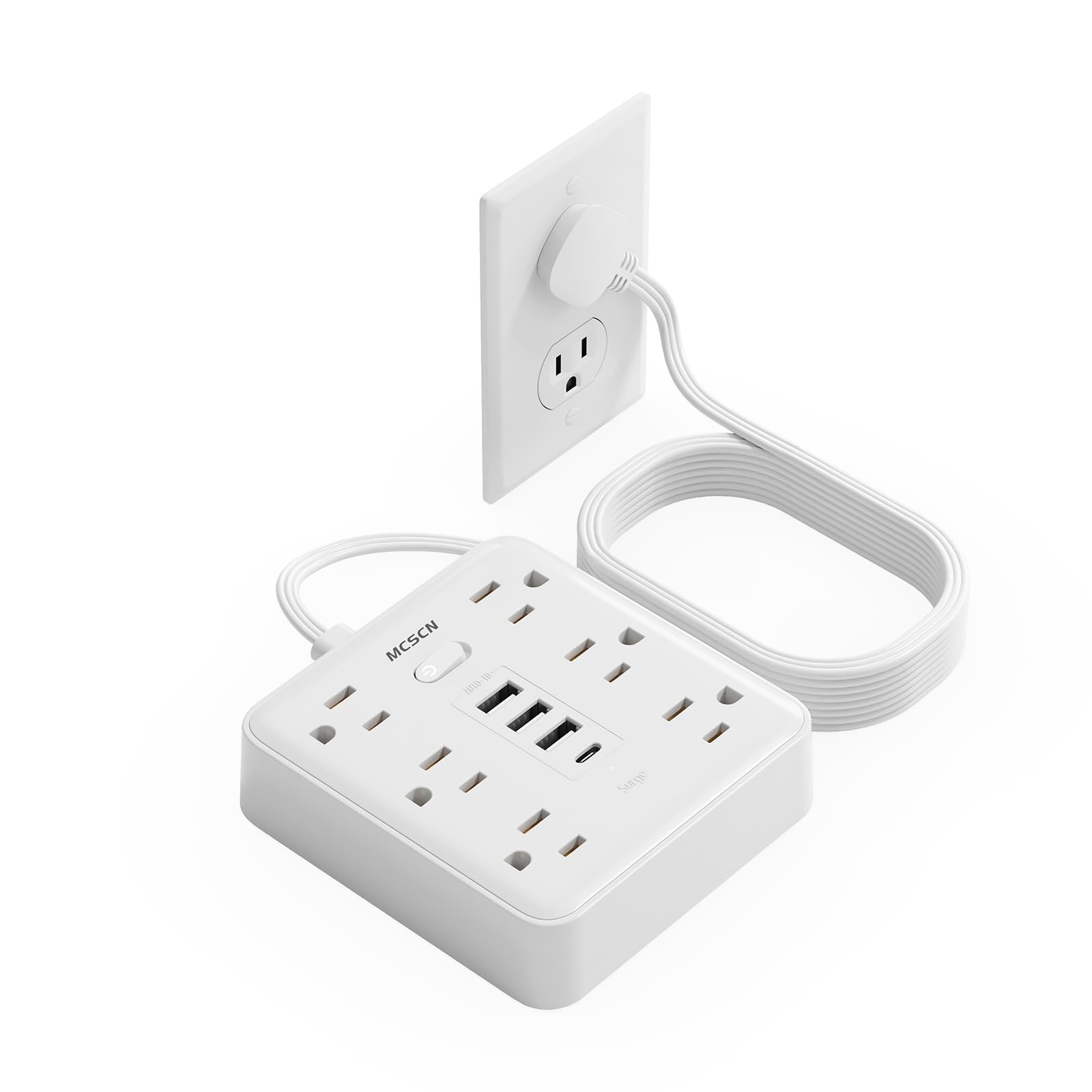 Surge Protector Power Strip 900J -MCSCN 6 Outlets 4 USB 1C - 15A 1875W -10ft Extension Cord Ultra-Thin