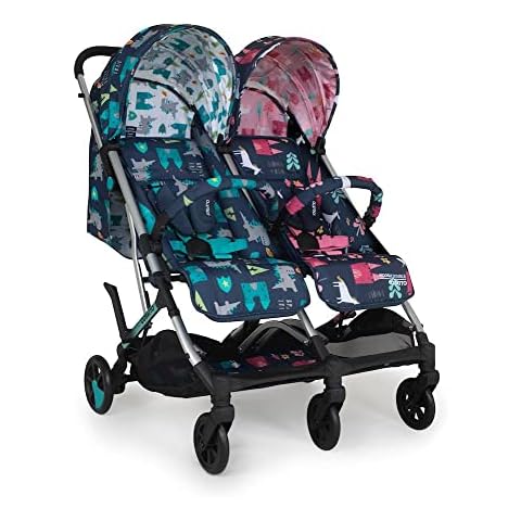 Cosatto Woosh Doppel-Buggy, leichter Kinderwagen von Geburt bis 22 kg, Zwillinge oder Geschwister, einhändig zusammenklappbar, kompakt, unabhängige Sitze (Fairy Tale) CT5077 multi Cover