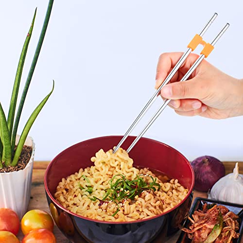 Tessco 5 Pairs Training Chopstick Helpers Reusable Chopsticks for Beginner Non Slippery Replaceable Practice Heat Resistant Holder with Clip for Trainer(Stainless Steel,Silver) - Image 6