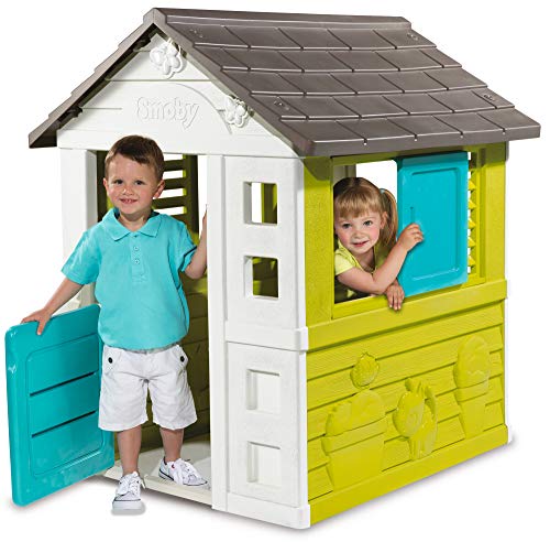Smoby 810710 Pretty Spielhaus, Kinderspielhaus für Indoor und Outdoor, Gartenhaus für Kinder ab 2 Jahren, türkis - 2