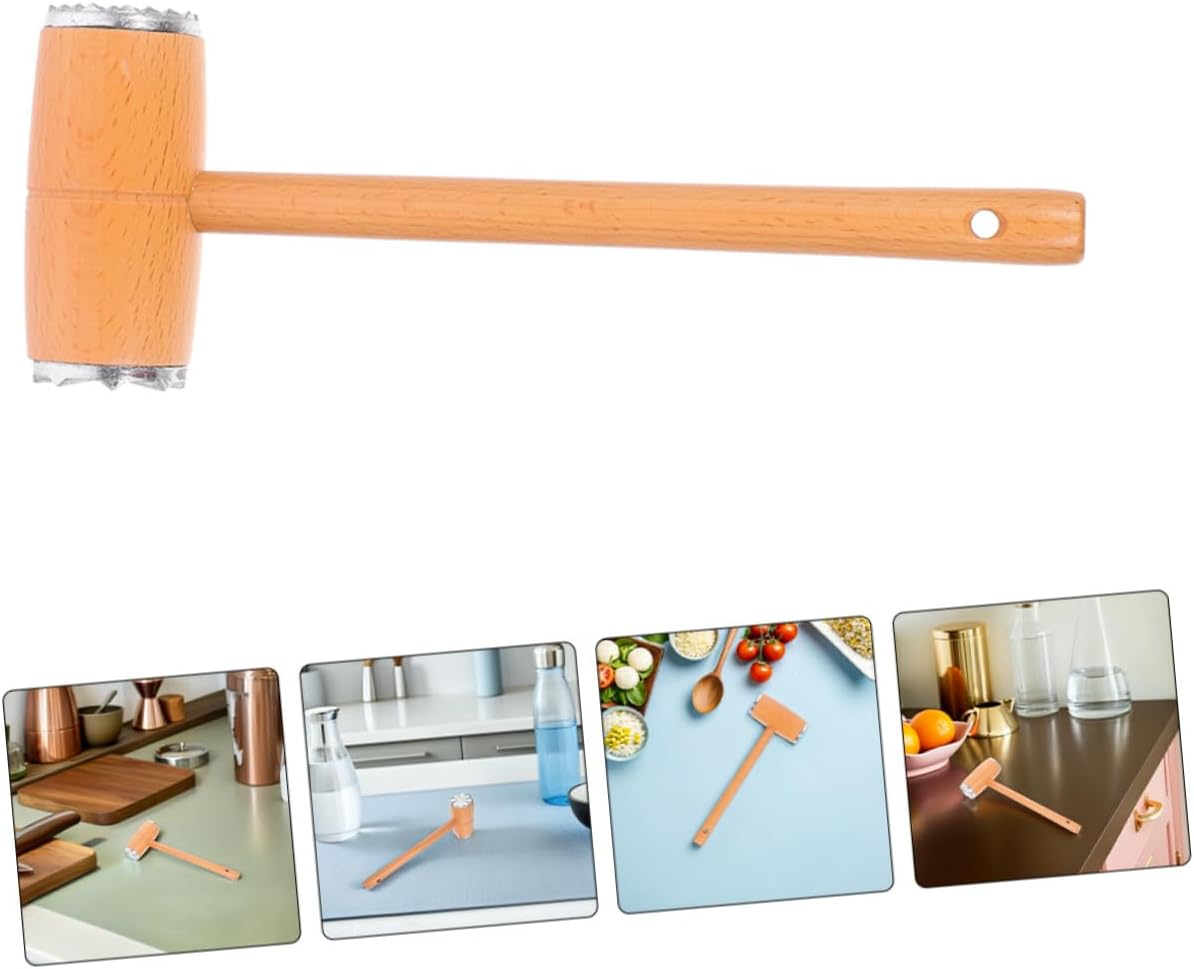 PRETYZOOM 2pcs Dual-sided Meat Tenderizer Mallet Set, Beechwood Kitchen Hammer with Aluminum Caps for Steak, Chicken, Beef, and Pork Tenderizing and Flattening
