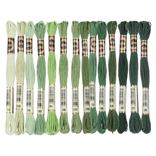 Image of PATIKIL 14 Skeins Embroidery Floss, Polyester Embroidery Threads Bracelets String for Cross-Stitch Hand Embroidery, Multicolored Grass Green