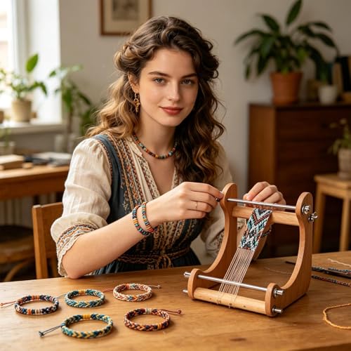 Máquina para hacer cuentas con marco de madera noble y kit de telar ajustable 3