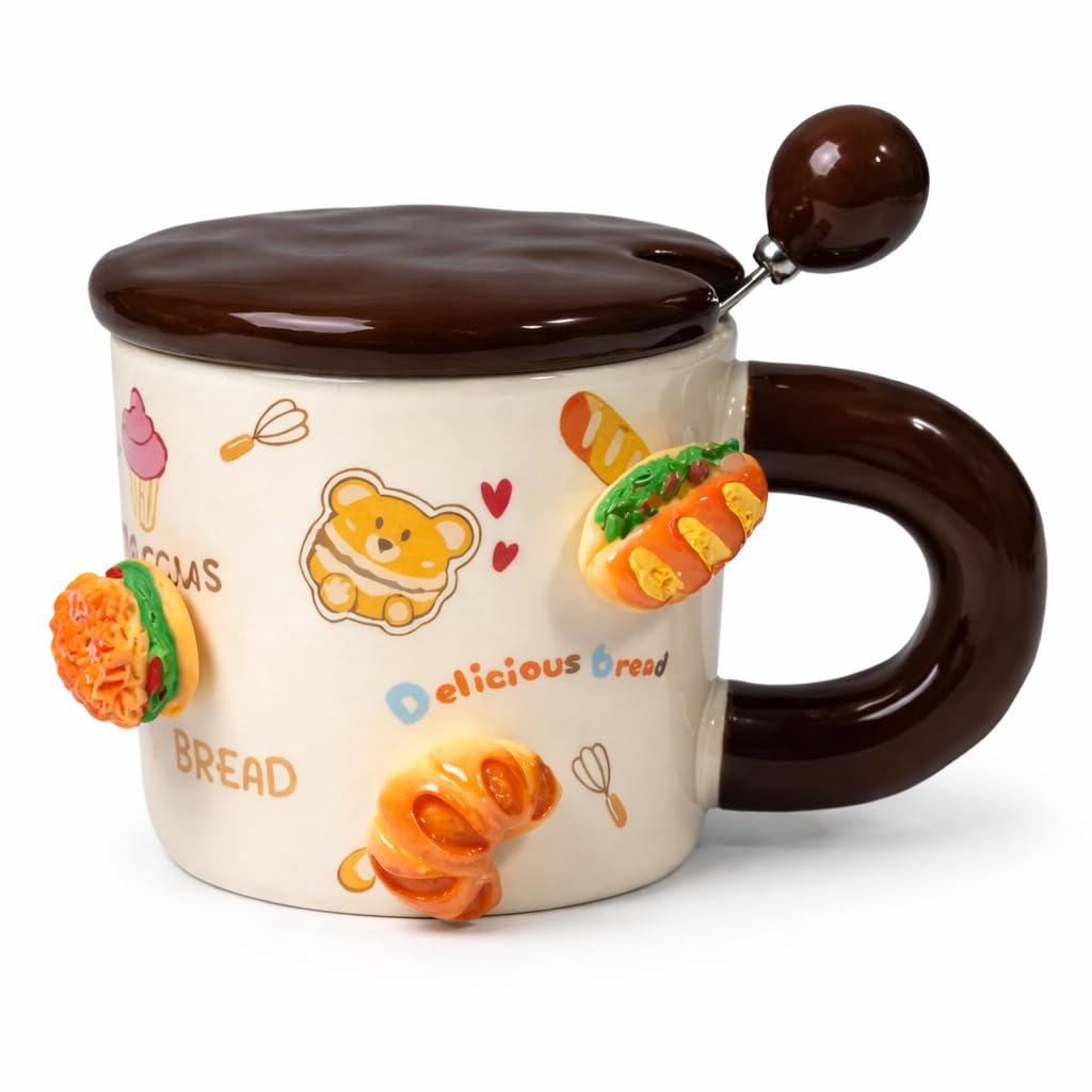 Vasukie Magnetic Brown Burger Coffee Mug with Lid & Steel Spoon, Mugs for Coffee, Rakhi for Brother, Birthday Gift, Ceramic Mug, 3D Coffee Mug (Brown Burger Mug)