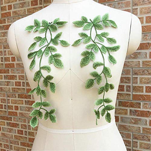 1 Pairs Green Vine Leaf Style Ribbon Flower Lace Trimmings Embroidered Sew Appliques Craft Tee Dress Diy Decal (Green) #TOP19