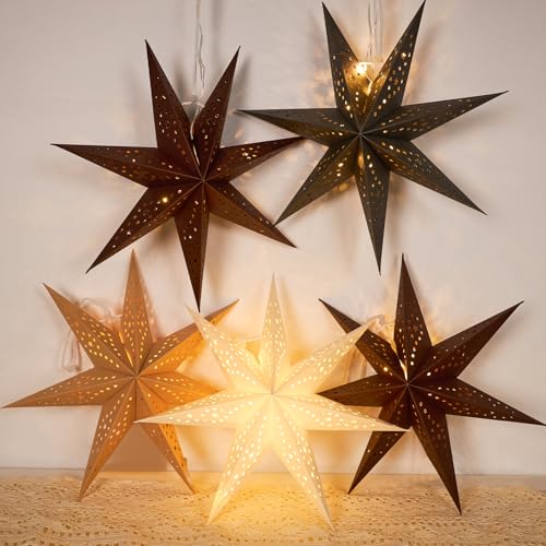 Paper Lantern Christmas 5Pcs Hanging Stars 7 Pointed 12 Inch White Gray Brown Hanging Stars Lanterns Christma Lamp Decorations Wedding Birthday Christmas Home Party