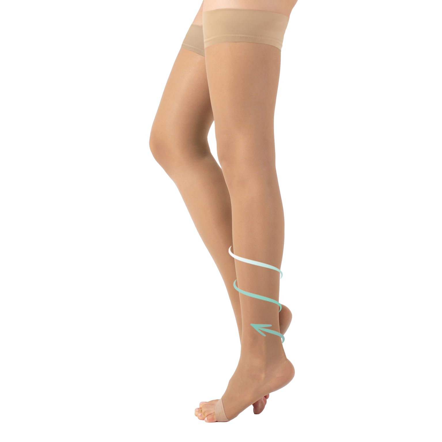 CALZITALY Zehenfreie Medizinische Halterlose mit Starker Abgestufter Kompression 18-22 mm/Hg | Schwarz, Hautfarbe | S, M, L, XL | 140 DEN | Made in Italy (L, Skin)