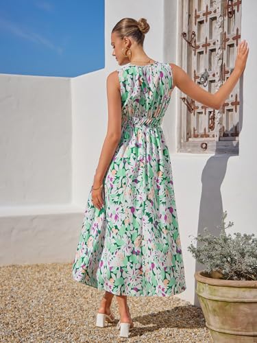 womens summer sleeveless v neck boho long dress floral print midi sundress
