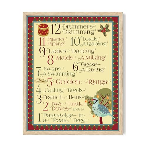 The 12 Days of Christmas Song Lyrics Wall Art 16x20
