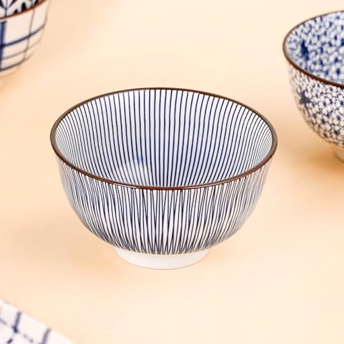 Image of Nestasia Ceramic Snack Bowl Set of 5 (350ml Each) - Dishwasher & Microwave Safe Bowls for Serving Soup, Rice, Dal, & Salad | 100% Food Safe Patterned Bowls with Glossy Finish - Ideal for Gifting
