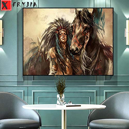 Mosaïque de diamant haut de gamme, portrait indien abstrait carré 40x50 - 2
