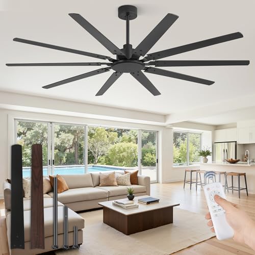 Fanbulous 72 Inch Large Ceiling Fan Without Light Modern Indoor/Outdoor Ceiling Fans No Light with Remote 6-Speed Reversible Quiet DC Motor 10 Blade for Bedroom Living Room Patio Garage(Black)