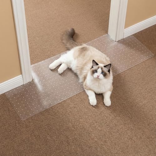 Borozo Carpet Protector for Cats & Dogs 3.6 Ft Clear PVC Doorway Mat Heavy Duty Anti Scratch Threshold Protector Non-Slip Pet Damage Guard