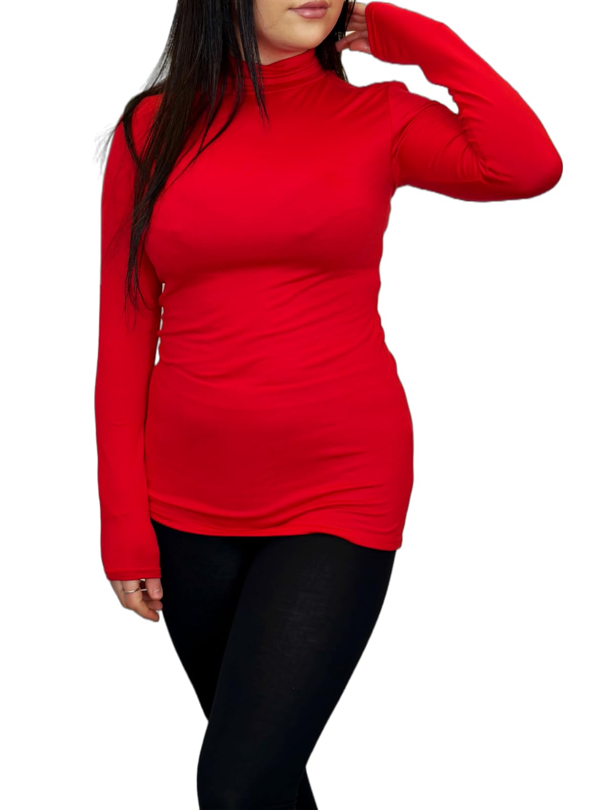 LUXE DIVA Ladies Polo Roll Neck Long Sleeve Turtle Neck Plain Jumpers for Women Top Womens Ladies New Plain Turtle Polo Roll Neck Long Sleeve Stretch Jumper T-Shirt Tee Top Red, 12-14