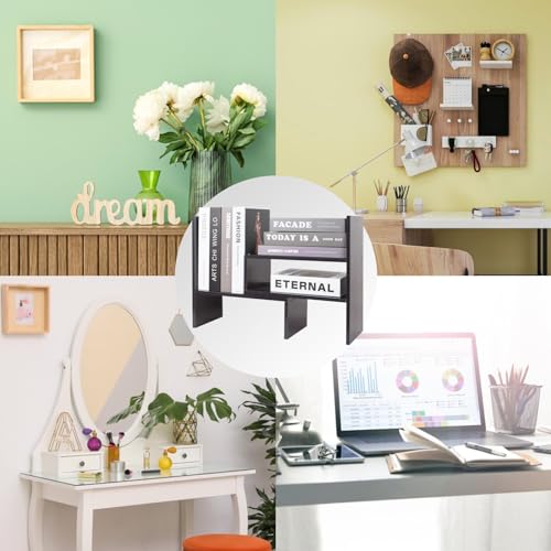 Image of PowerKing Wood Desktop Organizer, Adjustable Display Shelf Rack for Home Office Desktop Storage Supplies Organization (Black Walnut)