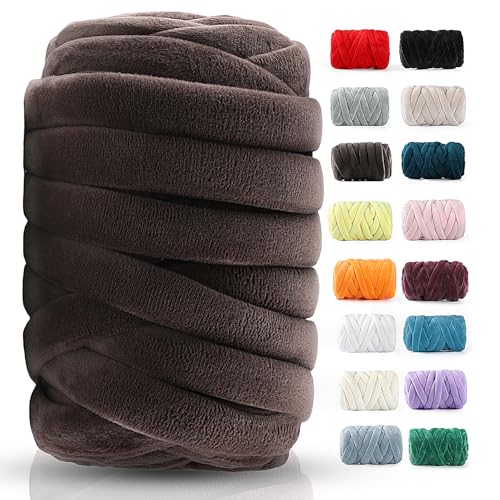 Chunky Yarn for Hand Knitting- Velvet Chenille Tube Yarns- Jumbo Yarns for Blankets, Pet Beds, Machine Washable (0.66 Lb/18.59 Yd), Easy No-Tool Arm Knitting & Crochet Project Yarn (Dark Brown)
