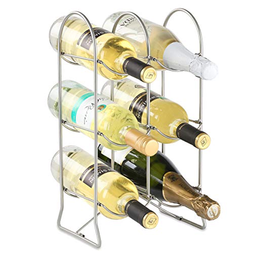 Buruis 6 Bottle Countertop Wine Rack -Free-Standing Wine Holder for Red White Wine Storage - Foldable Space Saver Metal Wine Rack Water Bottle Holder (Silver)