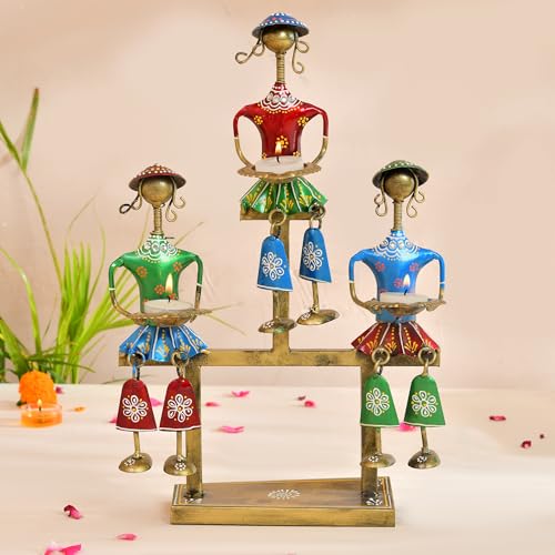 Image of CraftVatika Rajasthani Decorative Items for Living Room Big Size Metal, Decoration Items for Office, Bedroom, Handpainted Rajasthani Tribal Folk Art, Gift Items for Showcase, Artifacts for Table