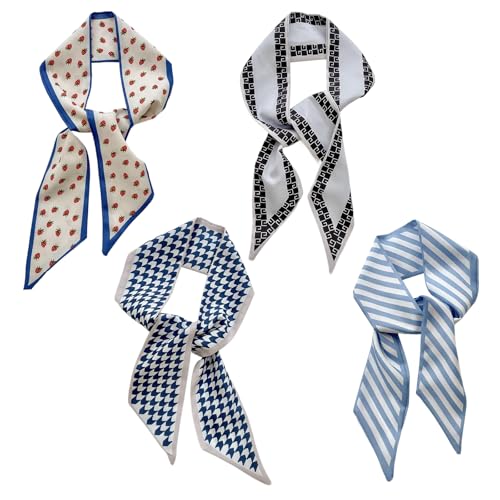 4 Pack Fashion Scarves for Women, Soft Satin Scarf, Wild Bag Scarf for Handbags, Can Be Used as Headscarf Wristband Hairband Handbag Accessories