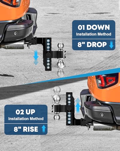 Image of Kohree Adjustable Trailer Hitch Fit 2 Inch Receiver, Dual Solid Ball 2 inch and 2-5 /16 inch(12,500 LBS GTW), 8 inch Drop & Rise Heavy Duty Aluminum Tow Hitch with 4 Silencer Pads & 2 Locking Hitch Pin, Black