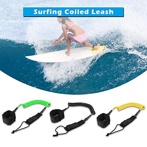 Leeofty 10FT Surf Coiled Leash Prancha Legrope Suave Aço Giratória Surf Perna SUP Paddleboard Corda